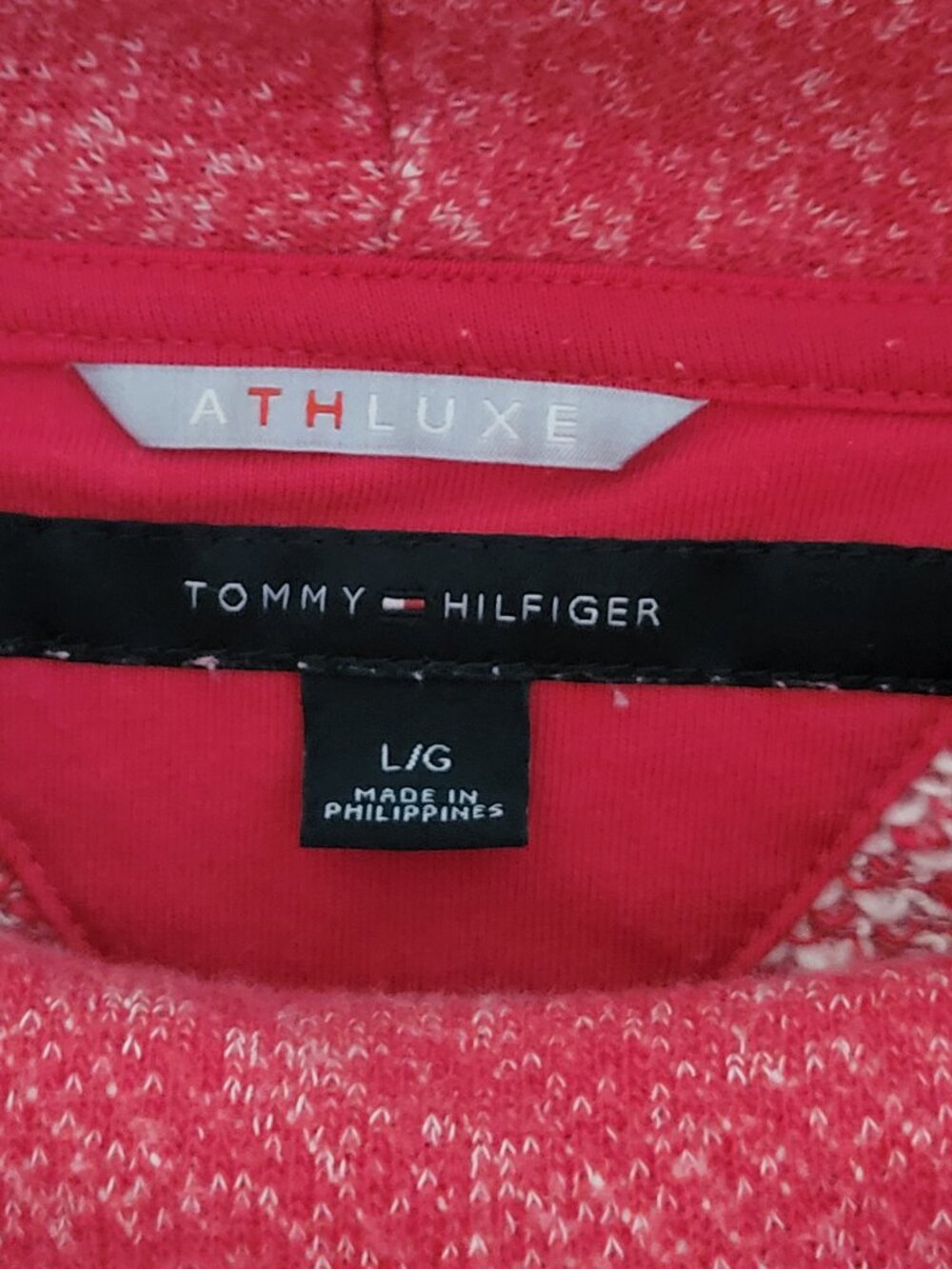 Tommy Hilfiger Athluxe Cowl Neck Fleece Sweater Large Red Pink Womens Cozycore - Picture 2 of 16